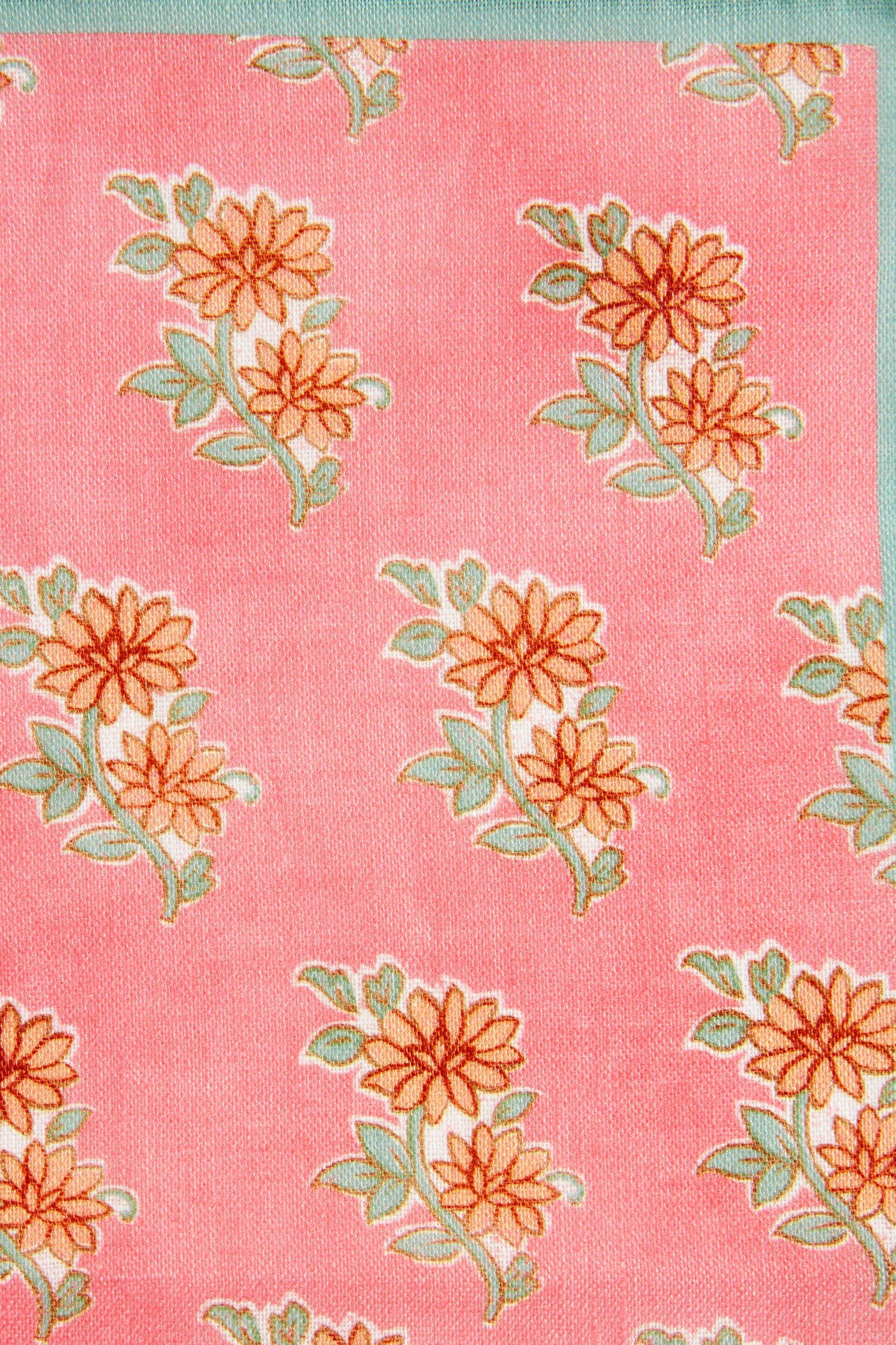 Seafoam Green/Pink Block Print Floral Linen Pocket Square - Image 2 of 3