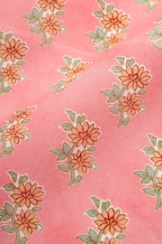 Seafoam Green/Pink Block Print Floral Linen Pocket Square - Image 3 of 3