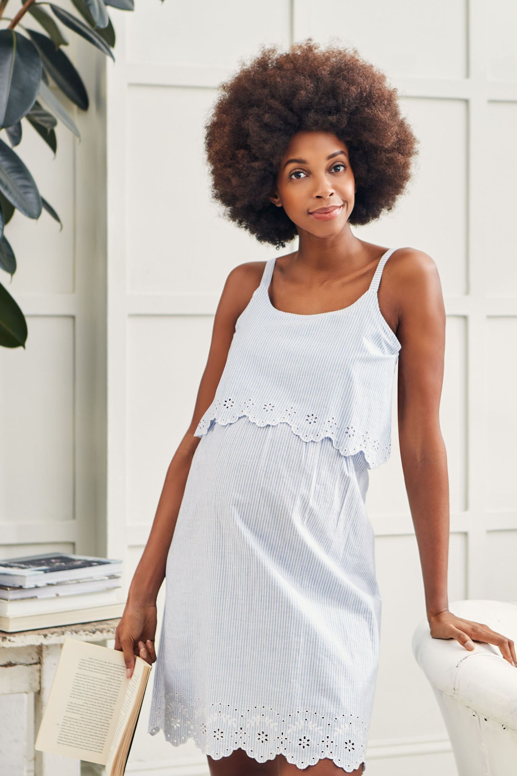 JoJo Maman B b Blue Ticking Stripe Maternity Nursing Nightdress