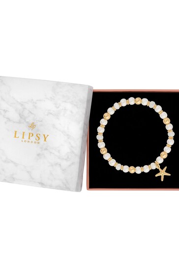 Lipsy Jewellery Gold Tone Beaded Charm Gift Boxed Coastal Bracelet