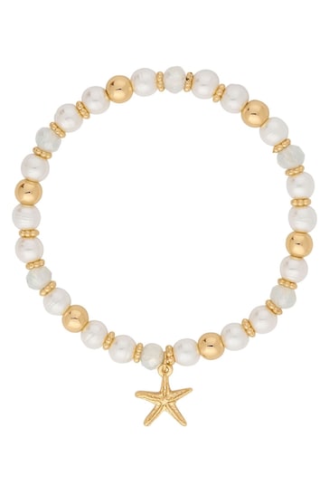 Lipsy Jewellery Gold Tone Beaded Charm Gift Boxed Coastal Bracelet