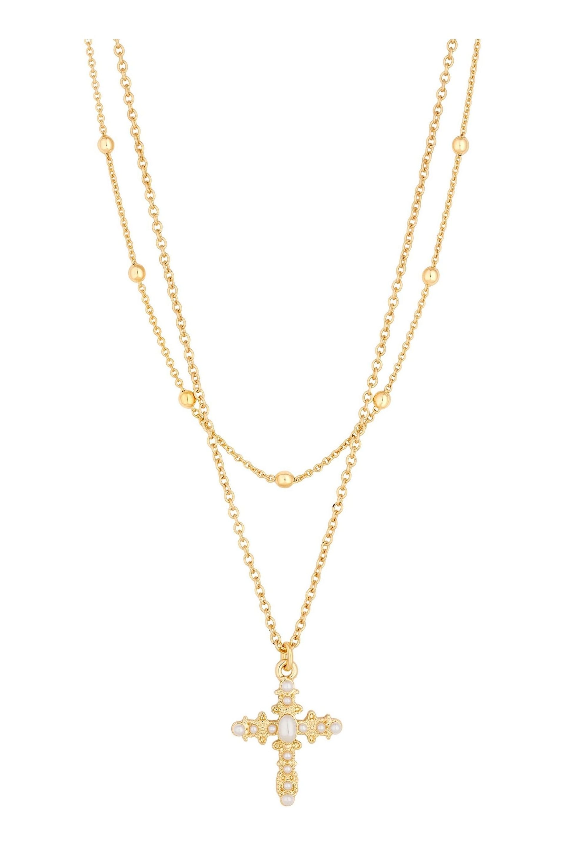 Lipsy Jewellery Gold Tone Layered Cross Pendant Necklace - Gift Boxed - Image 1 of 2