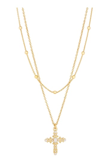 Lipsy Jewellery Gold Tone Layered Cross Pendant Necklace - Gift Boxed