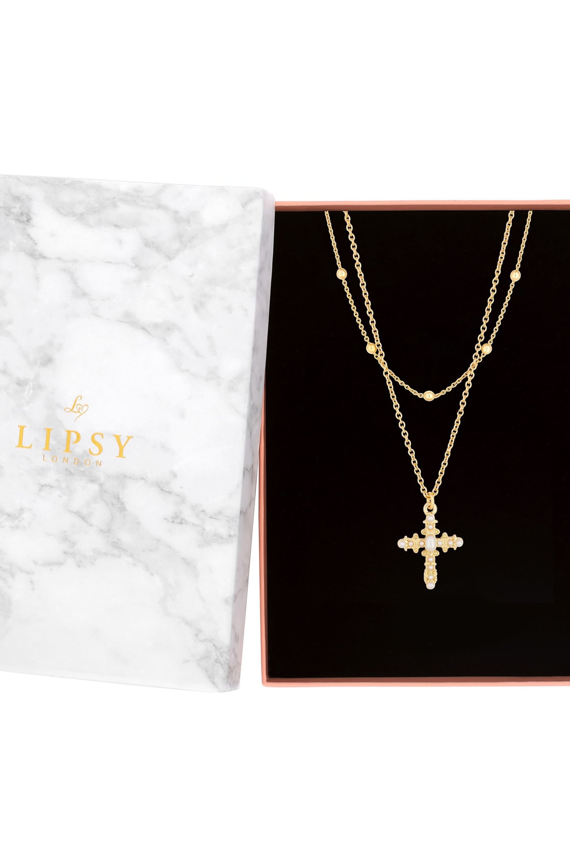 Lipsy Jewellery Gold Tone Layered Cross Pendant Necklace - Gift Boxed - Image 2 of 2