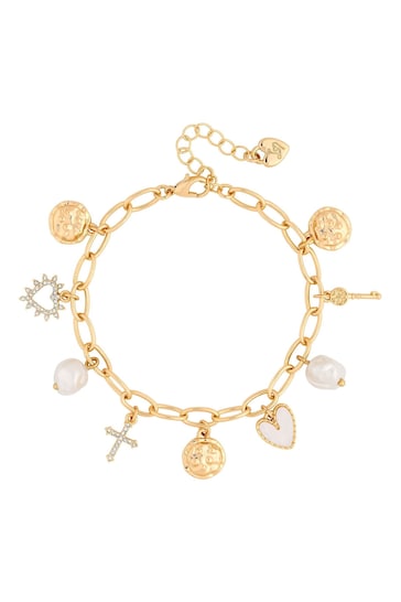 Lipsy Jewellery Gold Tone Pearl Talisman Charm Gift Boxed Bracelet