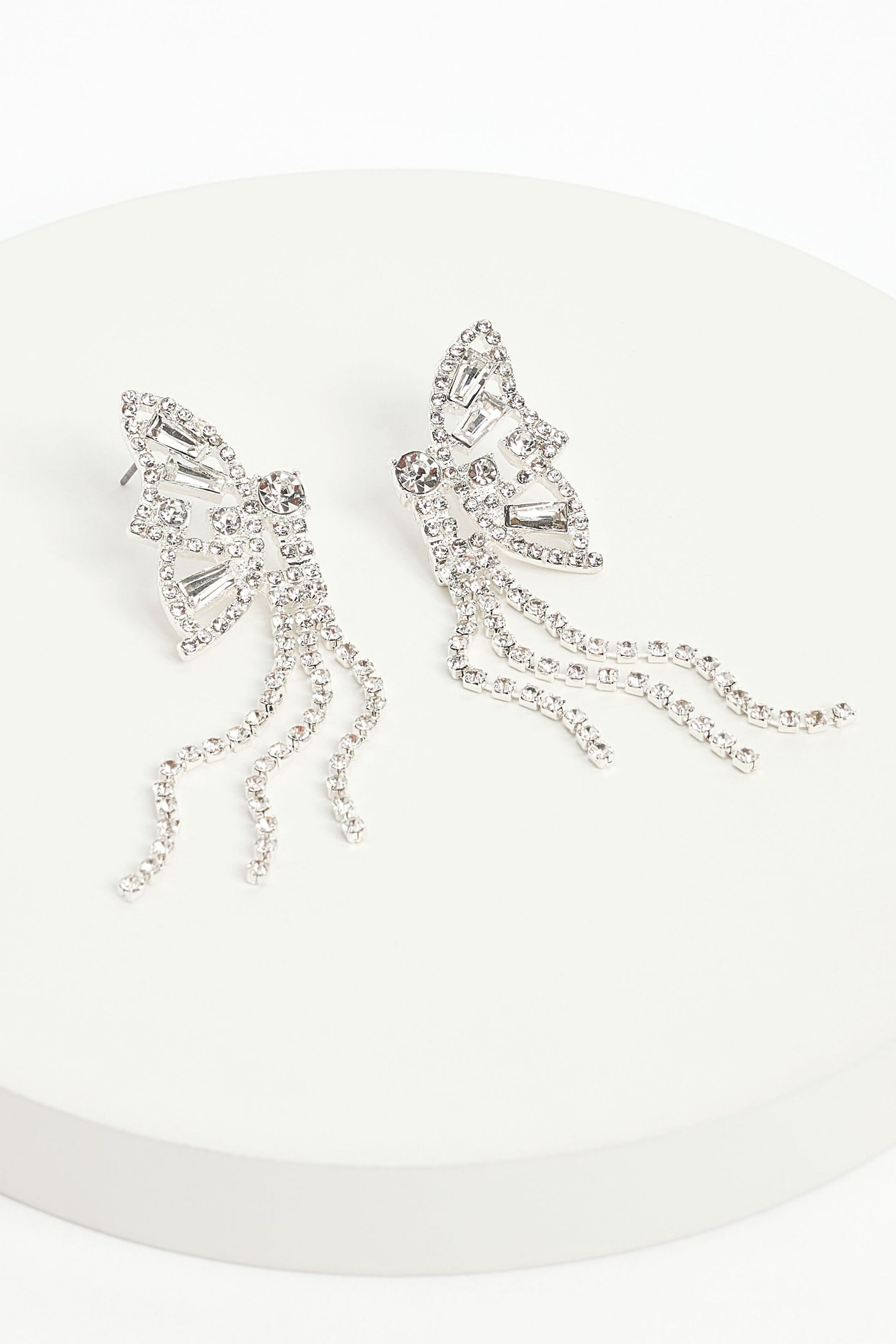 Lipsy Jewellery Silver Tone Crystal Statement Butterfly Earrings - Image 1 of 2