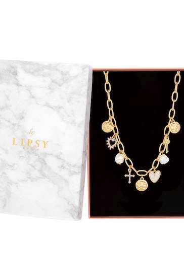 Lipsy Jewellery Gold Tone Pearl Talisman Charm Gift Boxed Necklace