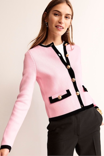 Boden Pink Holly Cropped Knitted Cardigan