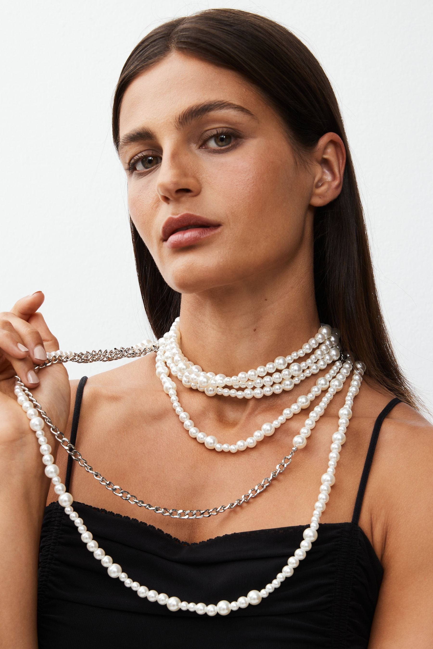 Buy White Pearl And Chain Long Wrap Around Necklace from Next Qatar