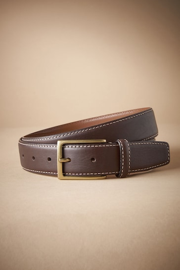 Brown Signature Contrast Stitch Leather Belt
