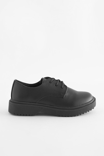 Black Narrow Fit (E) School Chunky Lace-Up Shoes