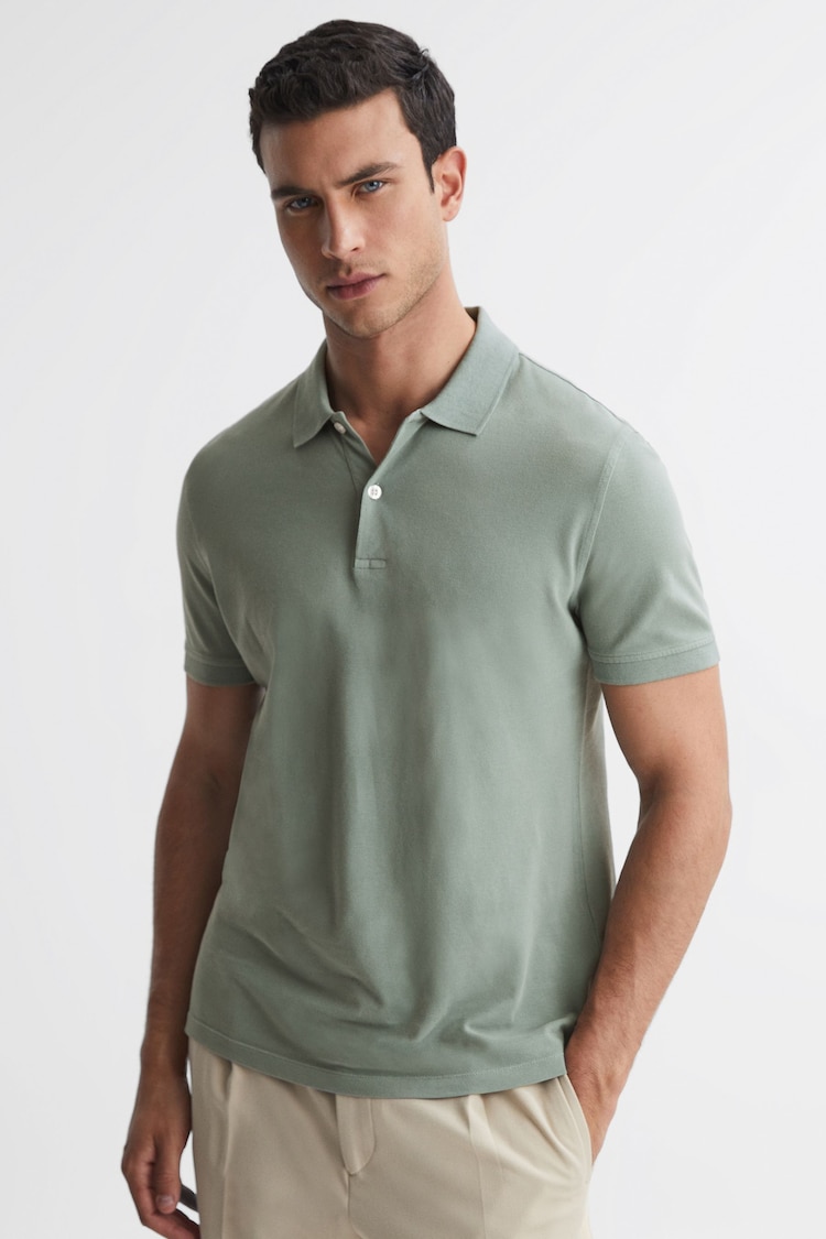 Reiss Sage Puro Slim Fit Garment Dye Polo Shirt - Image 1 of 4