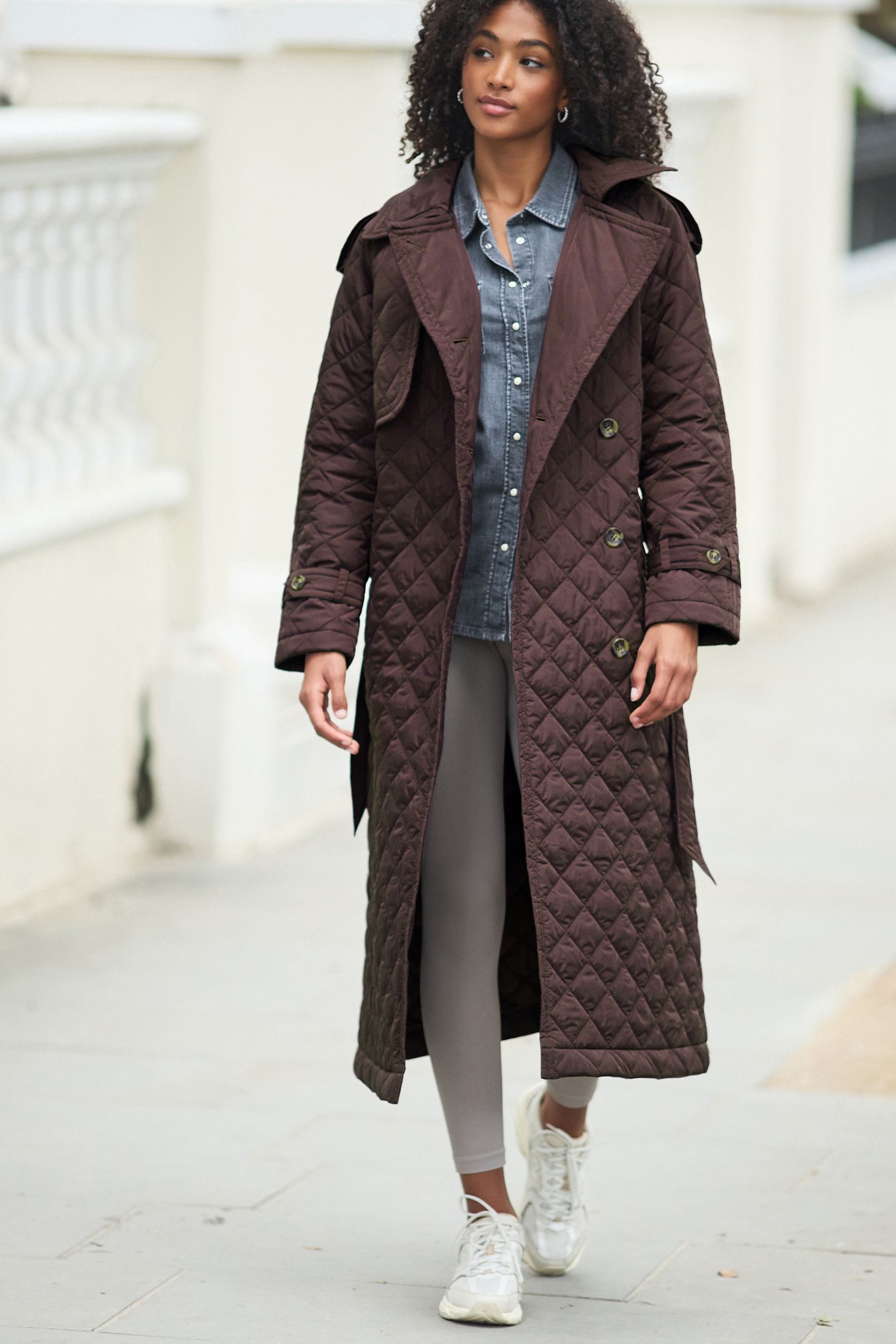 Buy Burgundy Red Longline Quilted Trench Coat from Next Luxembourg
