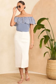 Love & Roses Blue Chambray Broderie Bardot Trim Detail Top - Image 4 of 4