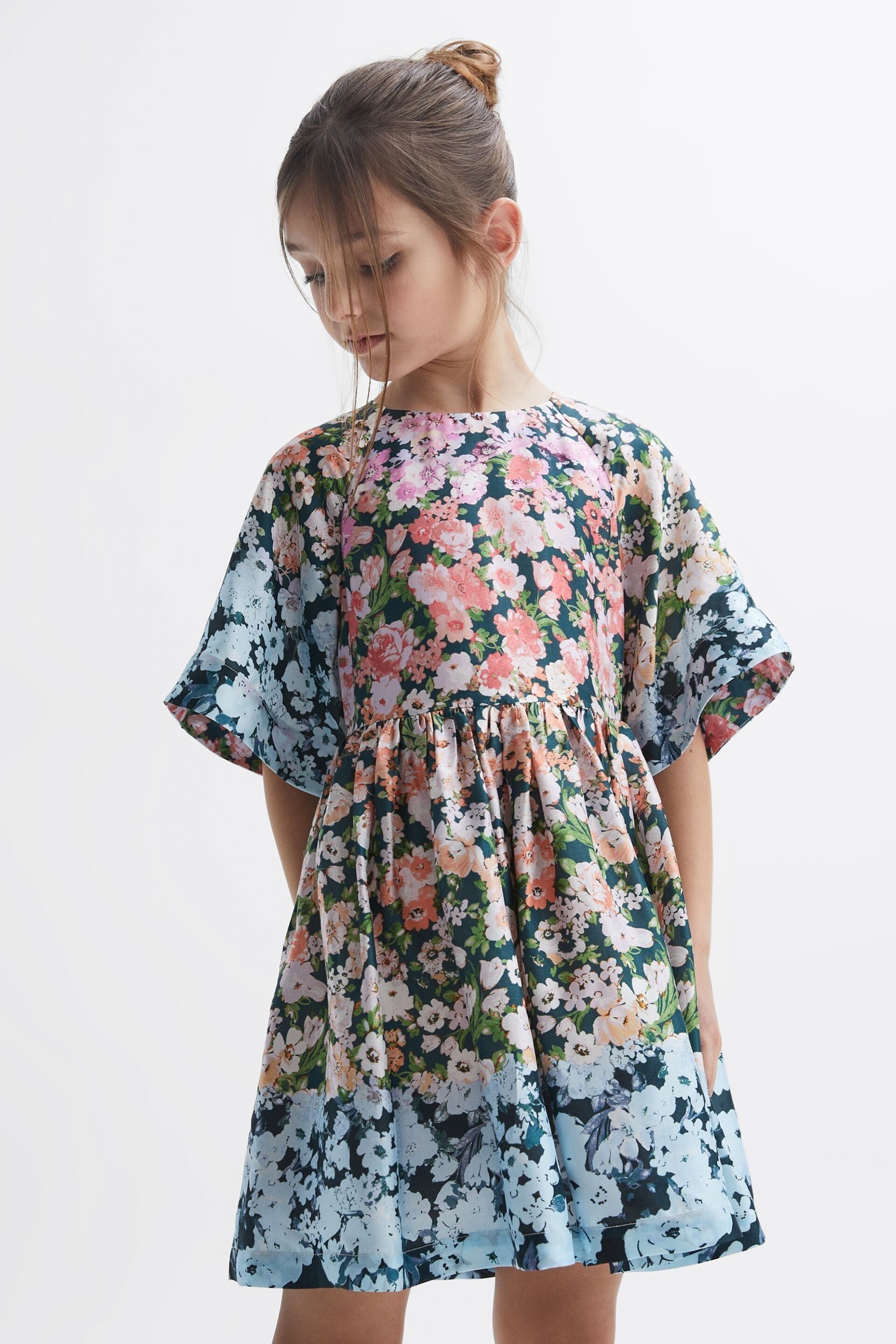 Reiss Multi Marnie Senior Floral Print Bell Sleeve Dress - Image 3 of 6