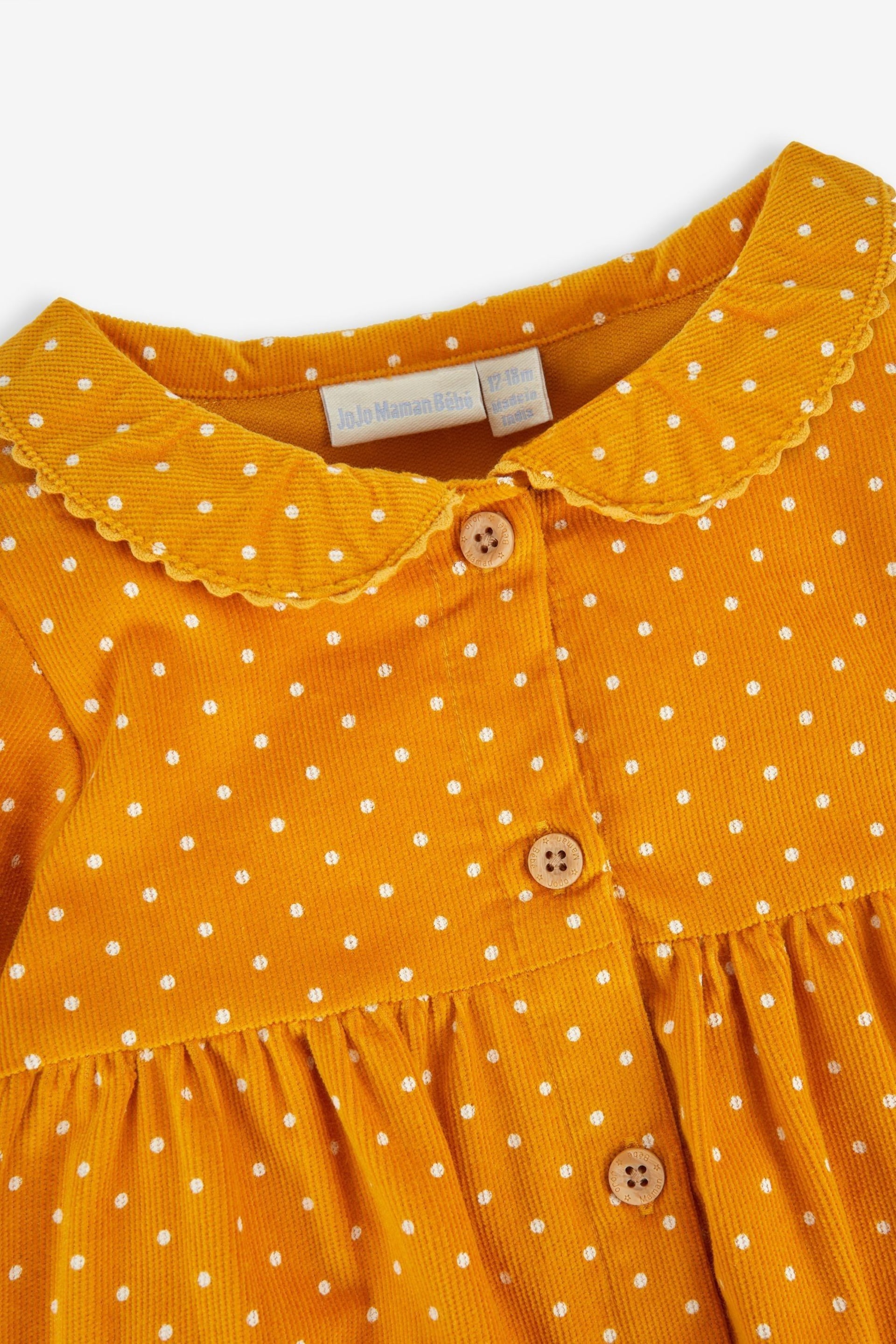 JoJo Maman Bébé Mustard Yellow Spot Classic Cord Shirt Dress - Image 2 of 3
