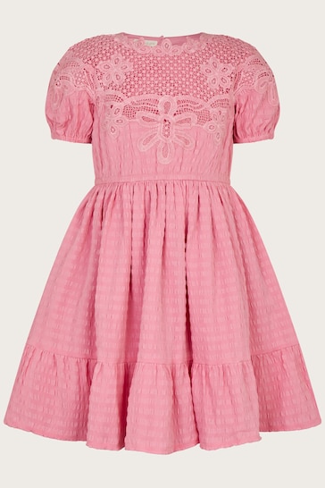 Monsoon Pink Crochet Woven Dress