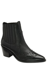 Ravel Black Leather Block Heel Western Ankle Boots - Image 1 of 4