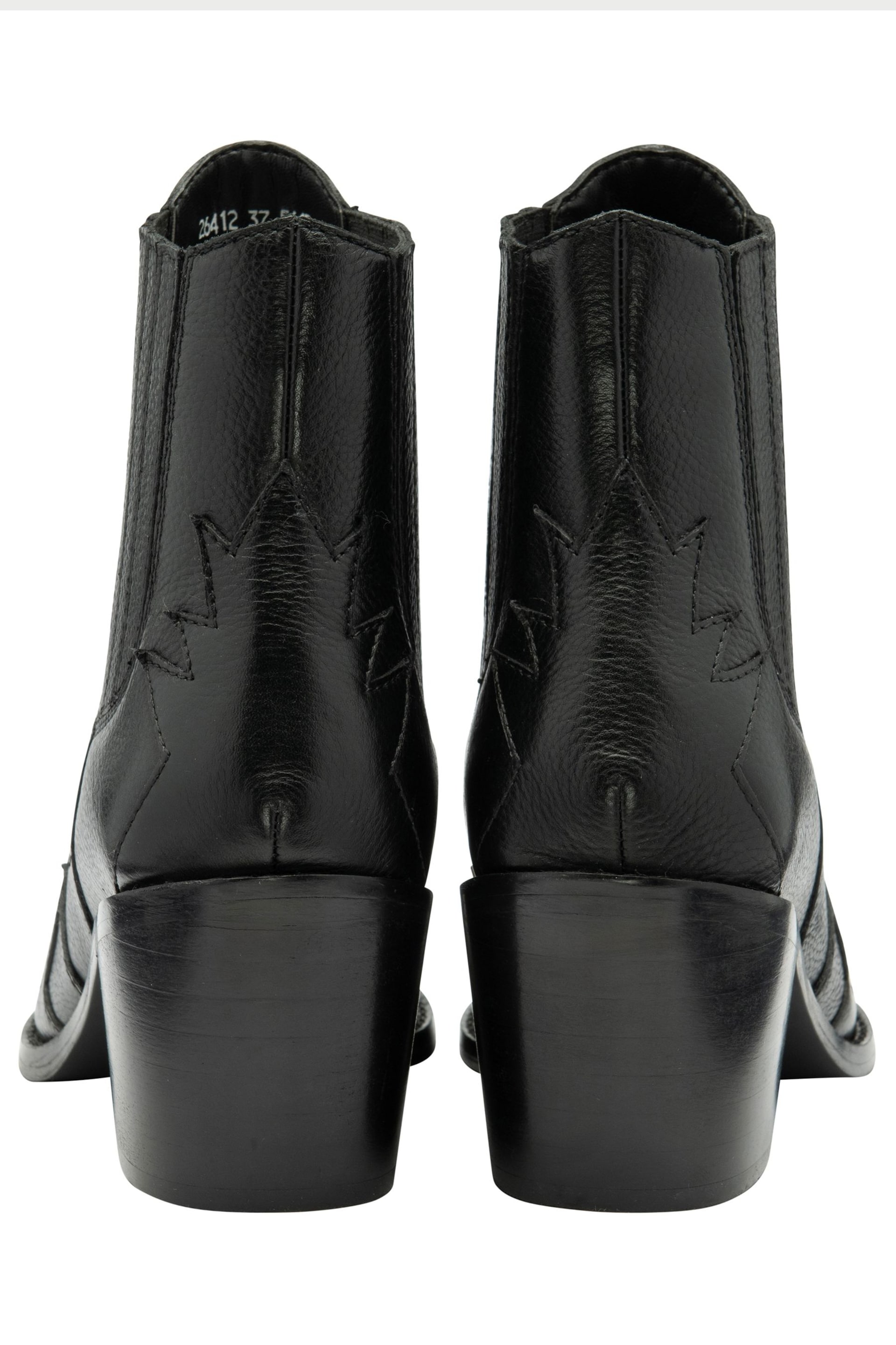 Ravel Black Leather Block Heel Western Ankle Boots - Image 3 of 4