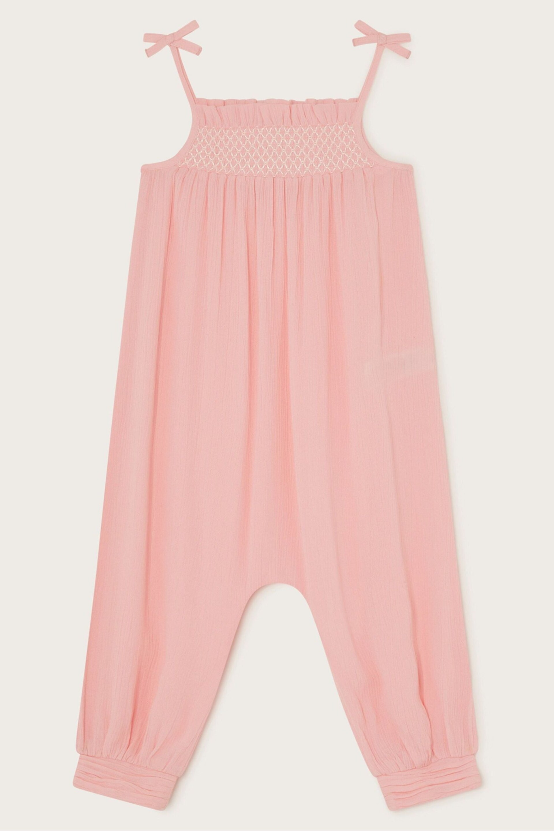 Monsoon Pink Baby Shirred Jumpsuit - Image 1 of 3