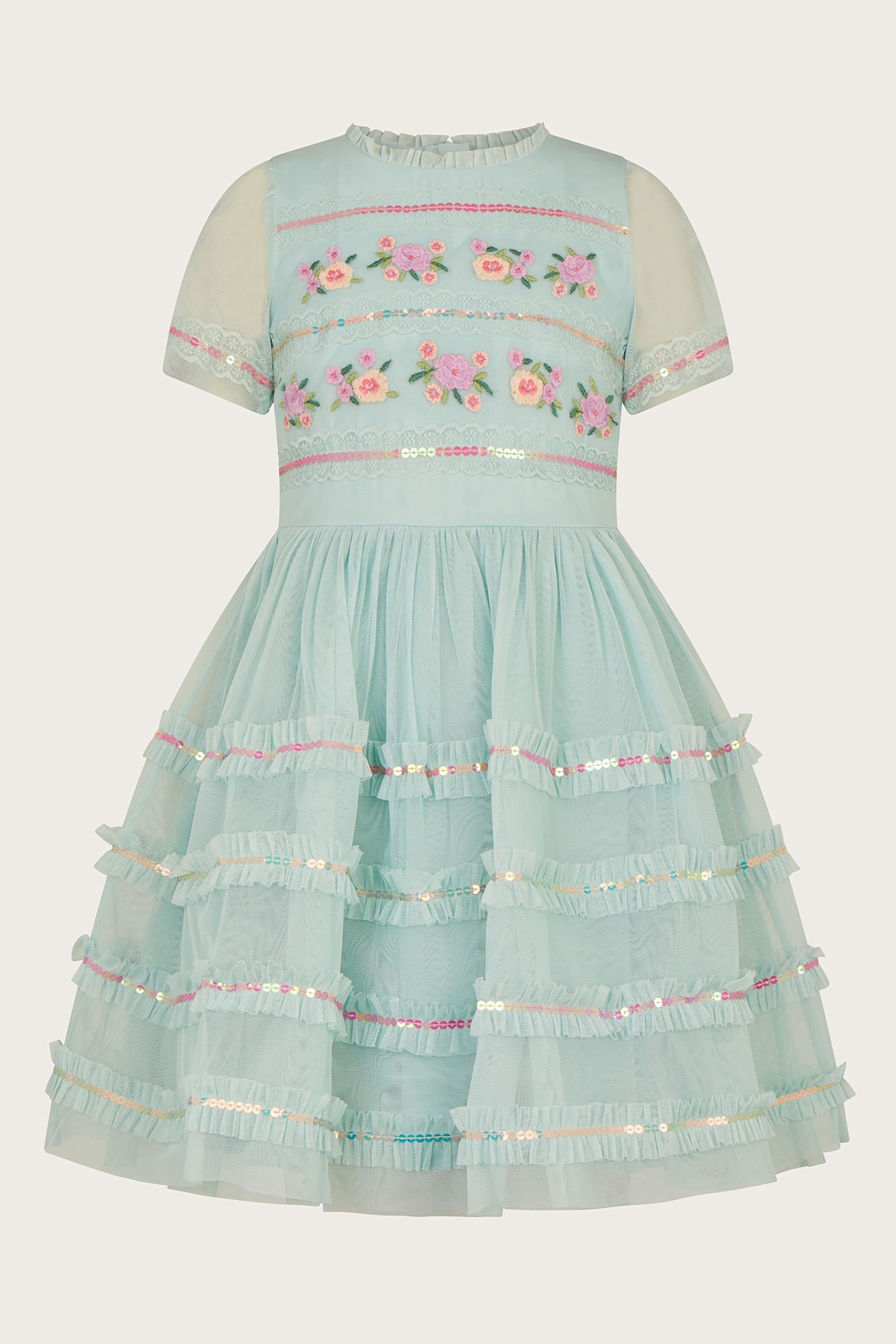 Buy Monsoon Blue Embroidered Lace Tape Dress from the Next UK online shop