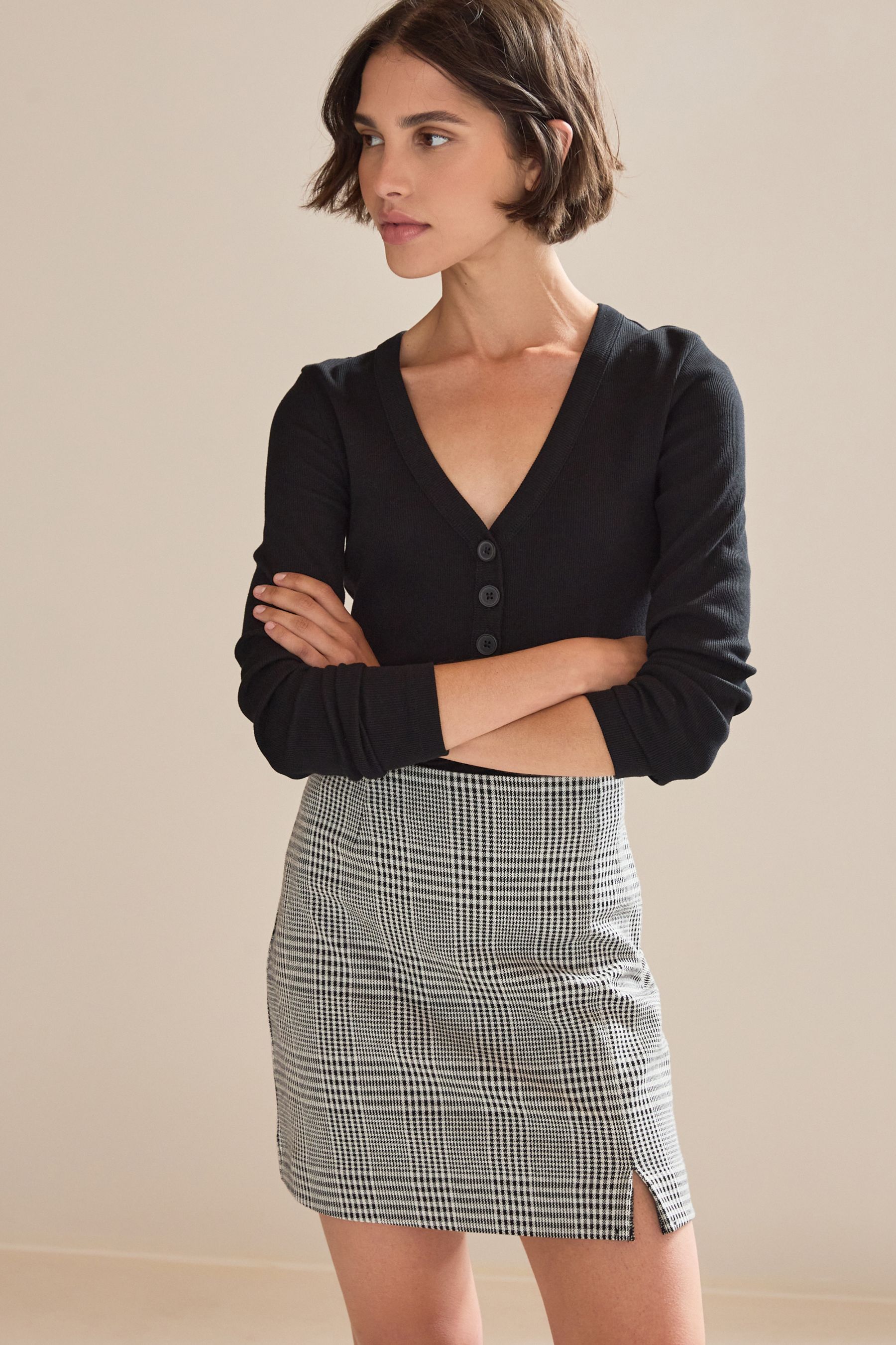 Monochrome check a line mini skirt store