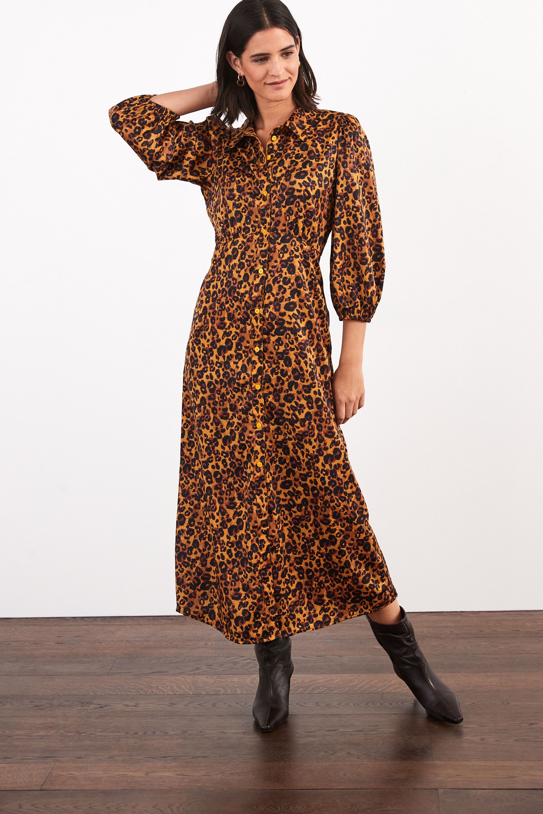 Buy Animal Jacquard Satin Empire Line Midi Shirt Dress from Next Austria