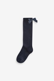 Navy Blue Cotton Rich Bow Knee High School Socks 2 Pack - Image 2 of 3