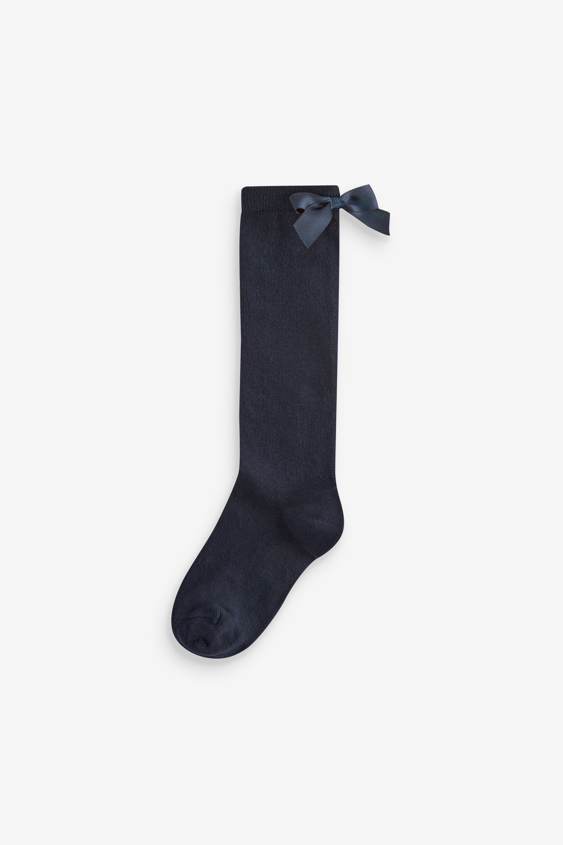 Navy Blue Cotton Rich Bow Knee High School Socks 2 Pack - Image 3 of 3