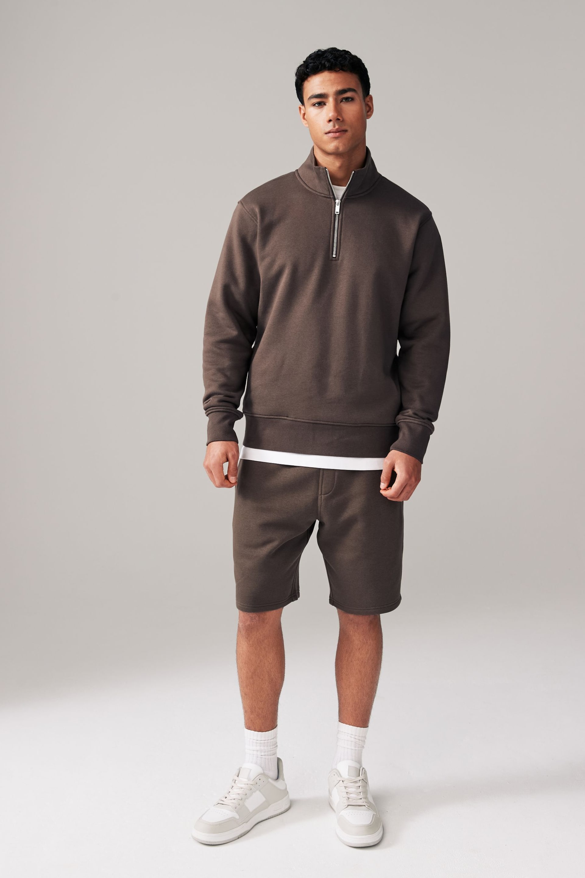 Brown Zip Neck Jersey Cotton Rich Sweatshirt - Image 3 of 8