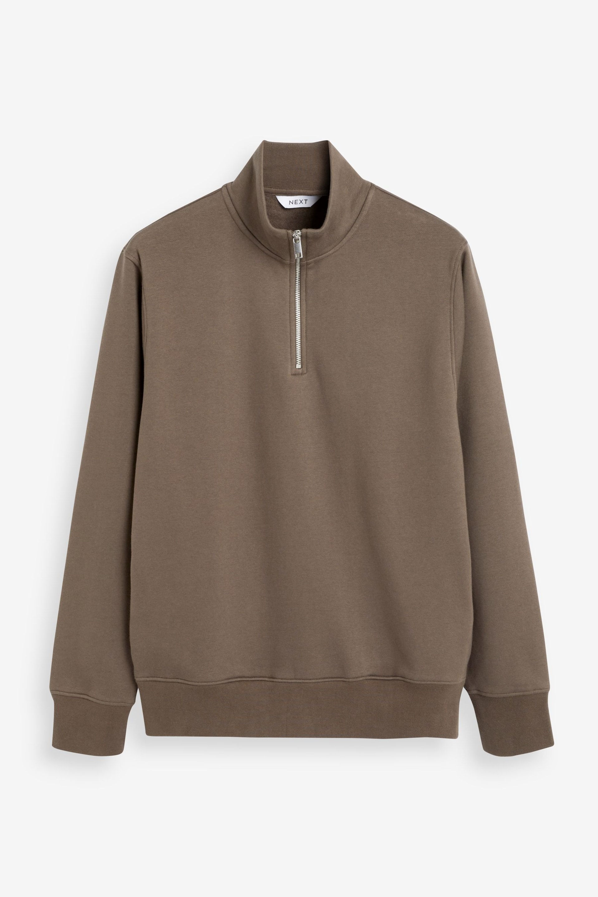 Brown Zip Neck Jersey Cotton Rich Sweatshirt - Image 6 of 8