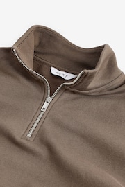 Brown Zip Neck Jersey Cotton Rich Sweatshirt - Image 7 of 8