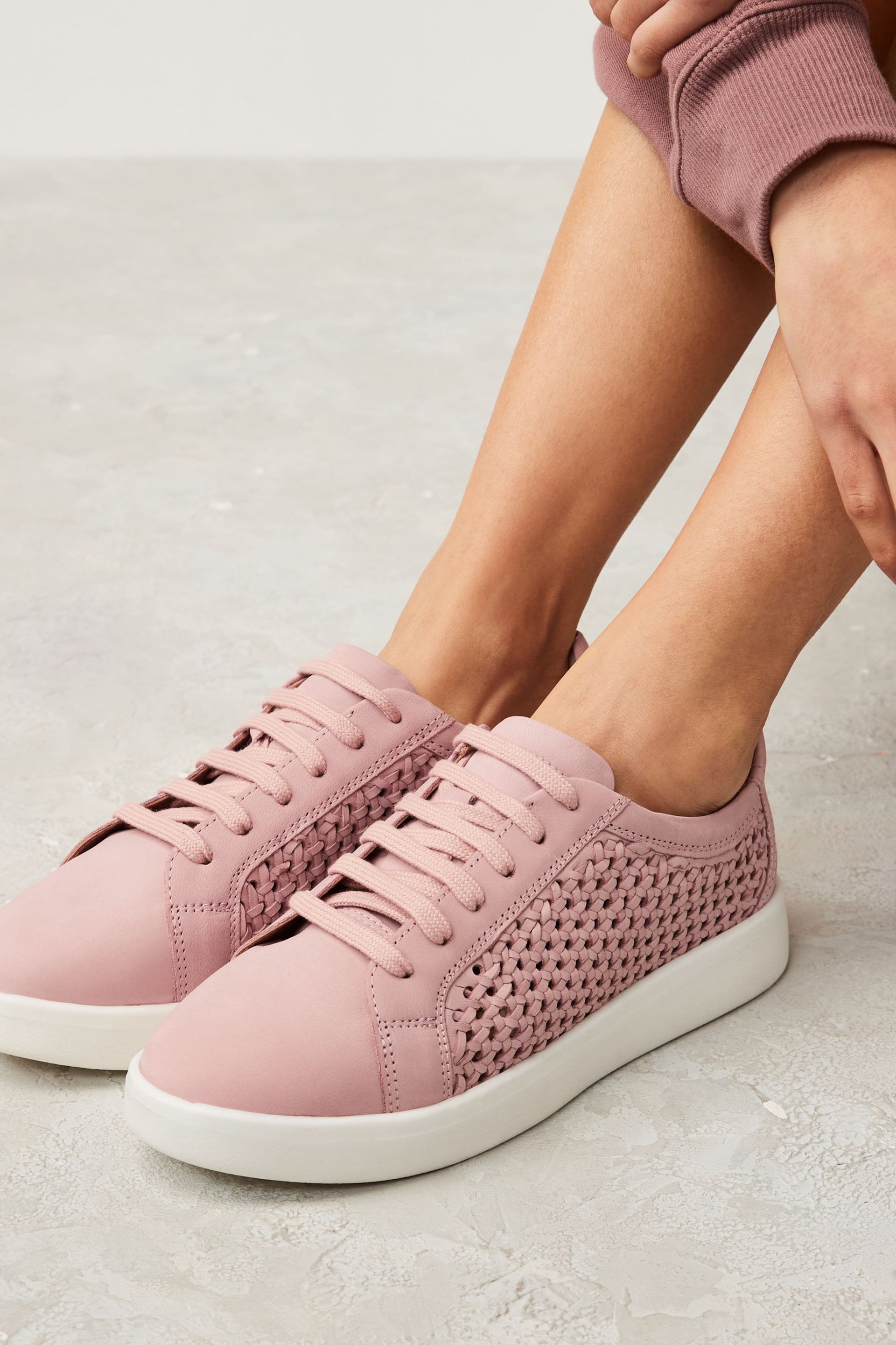 Pink Signature Leather Weave Lace-Up Trainers - Image 2 of 8