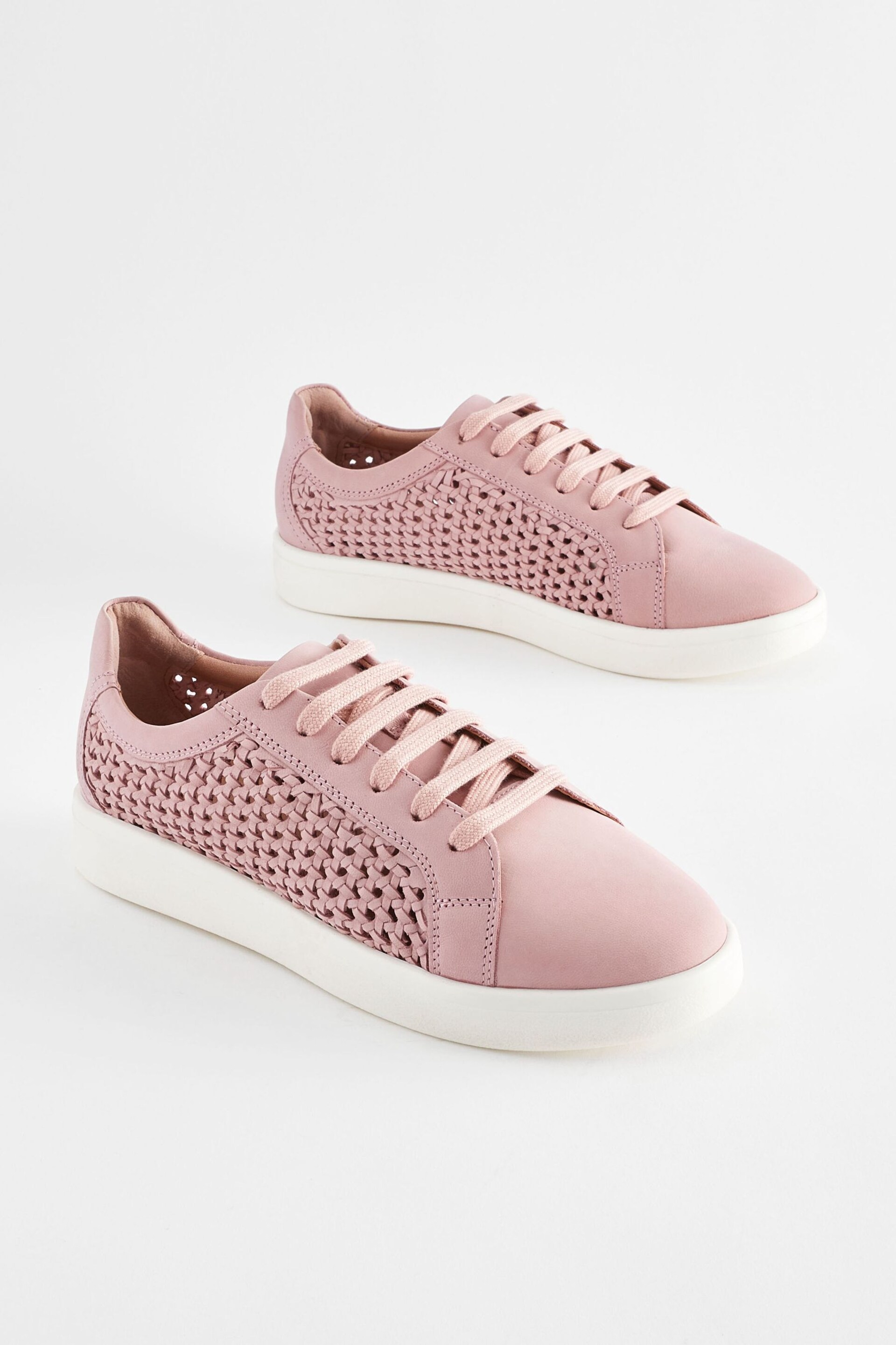 Pink Signature Leather Weave Lace-Up Trainers - Image 4 of 8