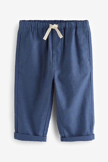 Navy Blue Loose Fit Pull-On Linen Blend Trousers (3mths-7yrs)