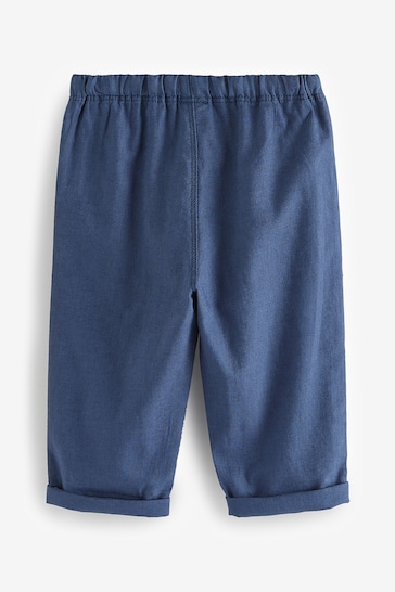 Navy Blue Loose Fit Pull-On Linen Blend Trousers (3mths-7yrs)