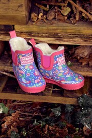 JoJo Maman Bébé Purple Cosy Lined Bird Floral Ankle Wellies - Image 1 of 3