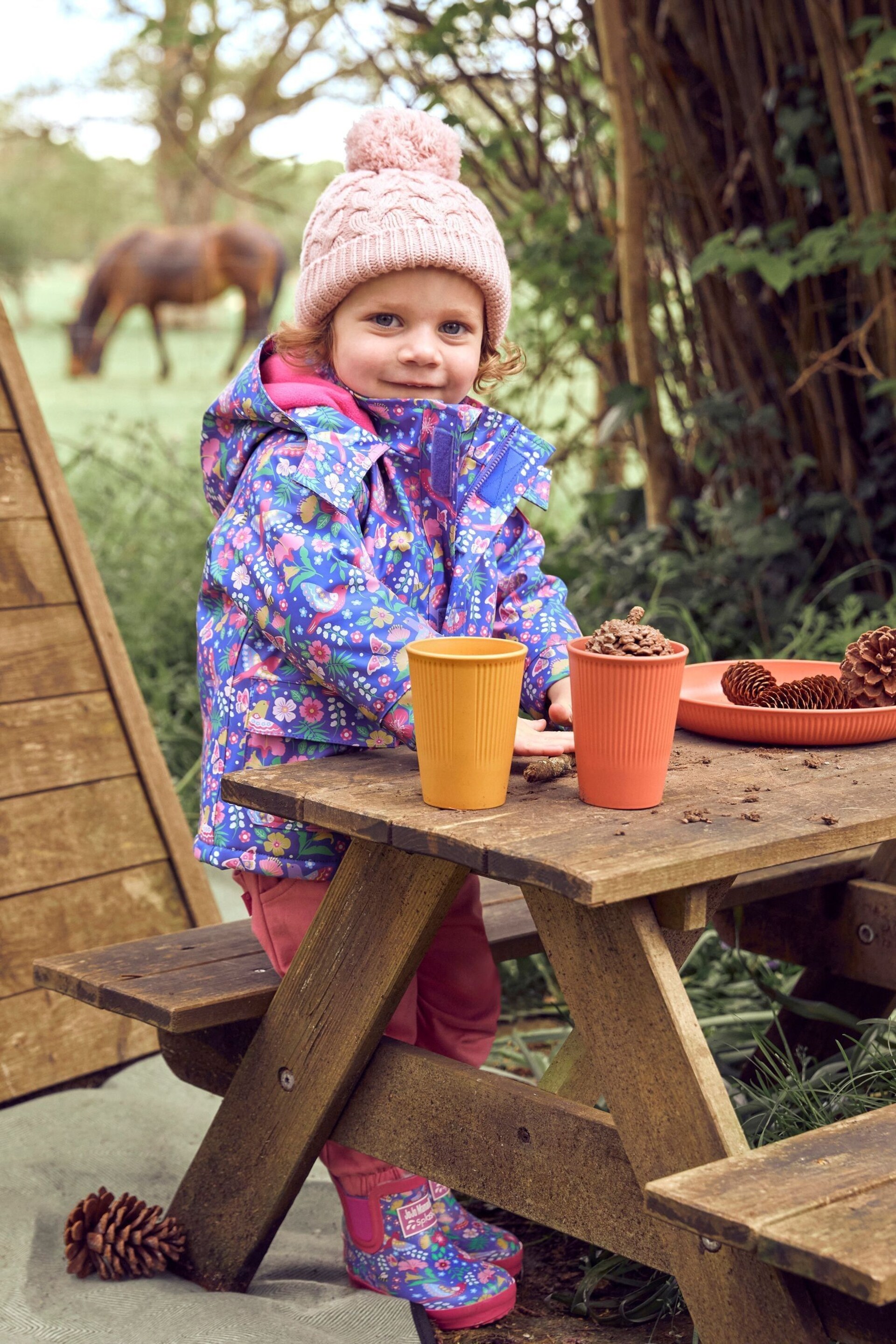 JoJo Maman Bébé Purple Cosy Lined Bird Floral Ankle Wellies - Image 2 of 3