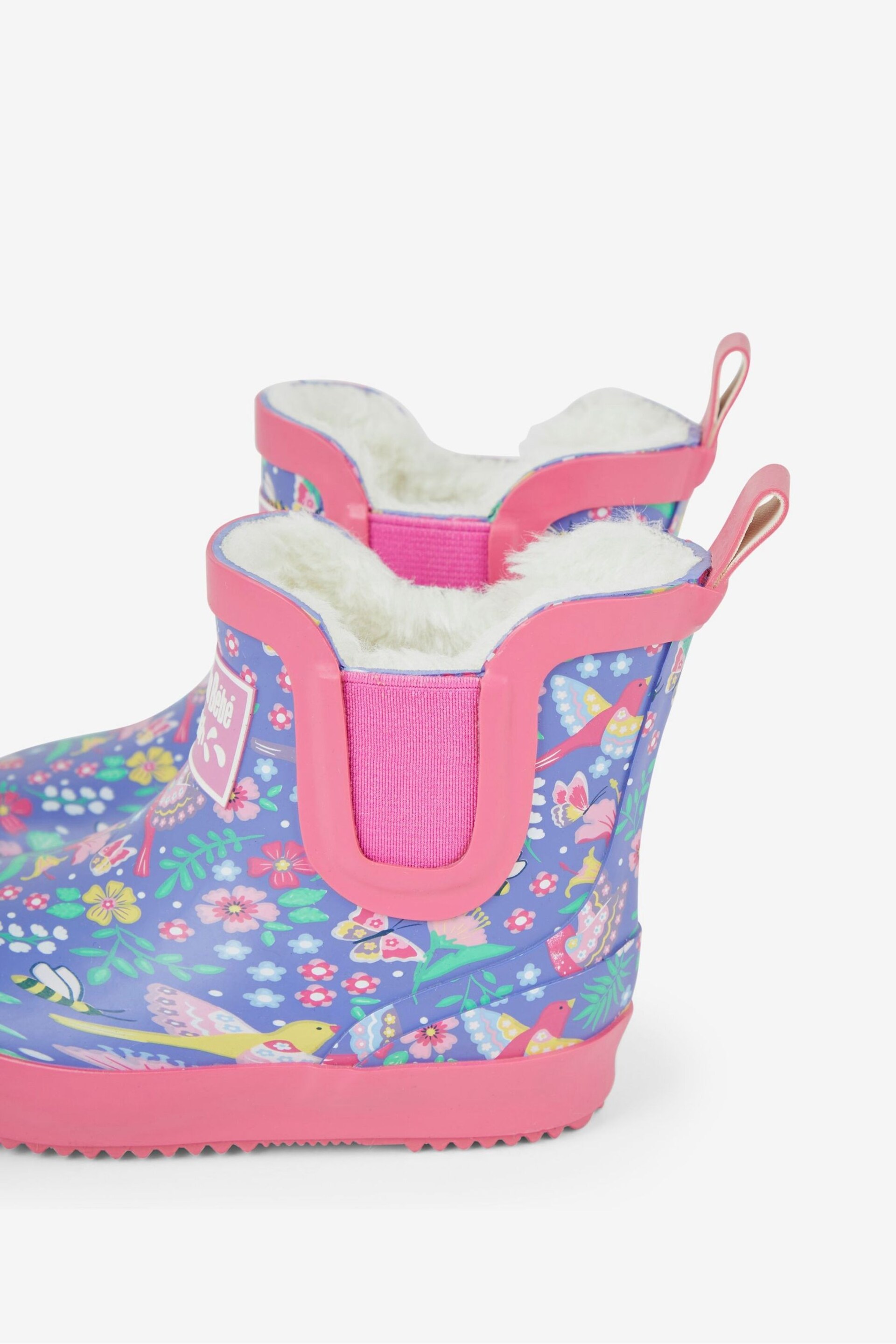 JoJo Maman Bébé Purple Cosy Lined Bird Floral Ankle Wellies - Image 3 of 3