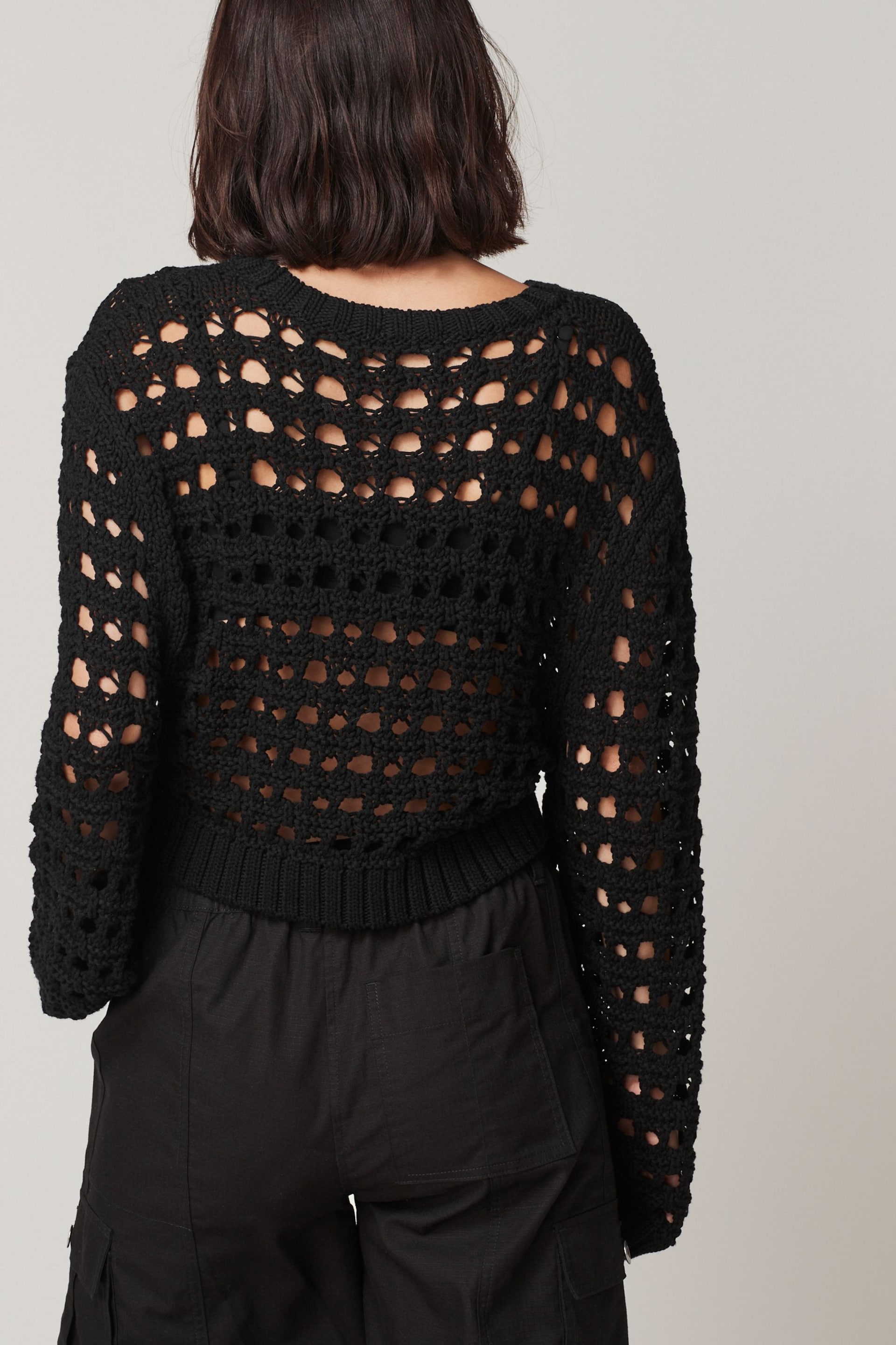 Black Open Stitch Jumper - Image 3 of 6