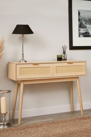 Lloyd Pascal Natural Light Rattan 2 Drawer Console Table