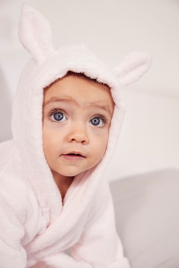 The White Company Pink Bunny Ears Baby Dressing Gown