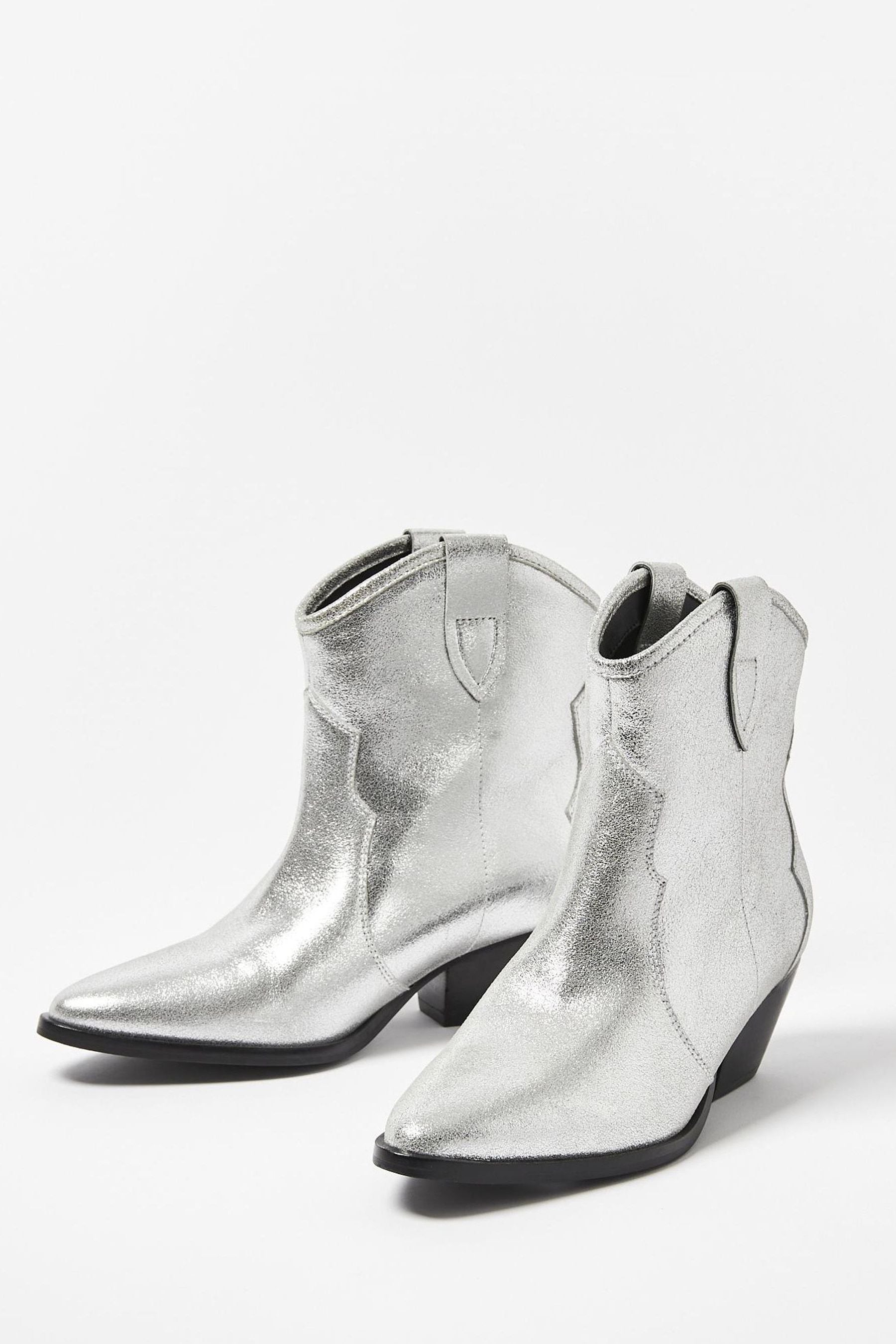 Oliver Bonas Silver Western Leather Cowboy Boots