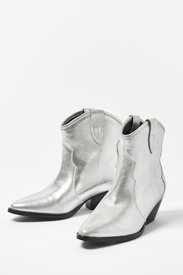 Oliver Bonas Silver Western Leather Cowboy Boots