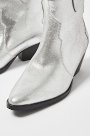 Oliver Bonas Silver Western Leather Cowboy Boots - Image 3 of 5