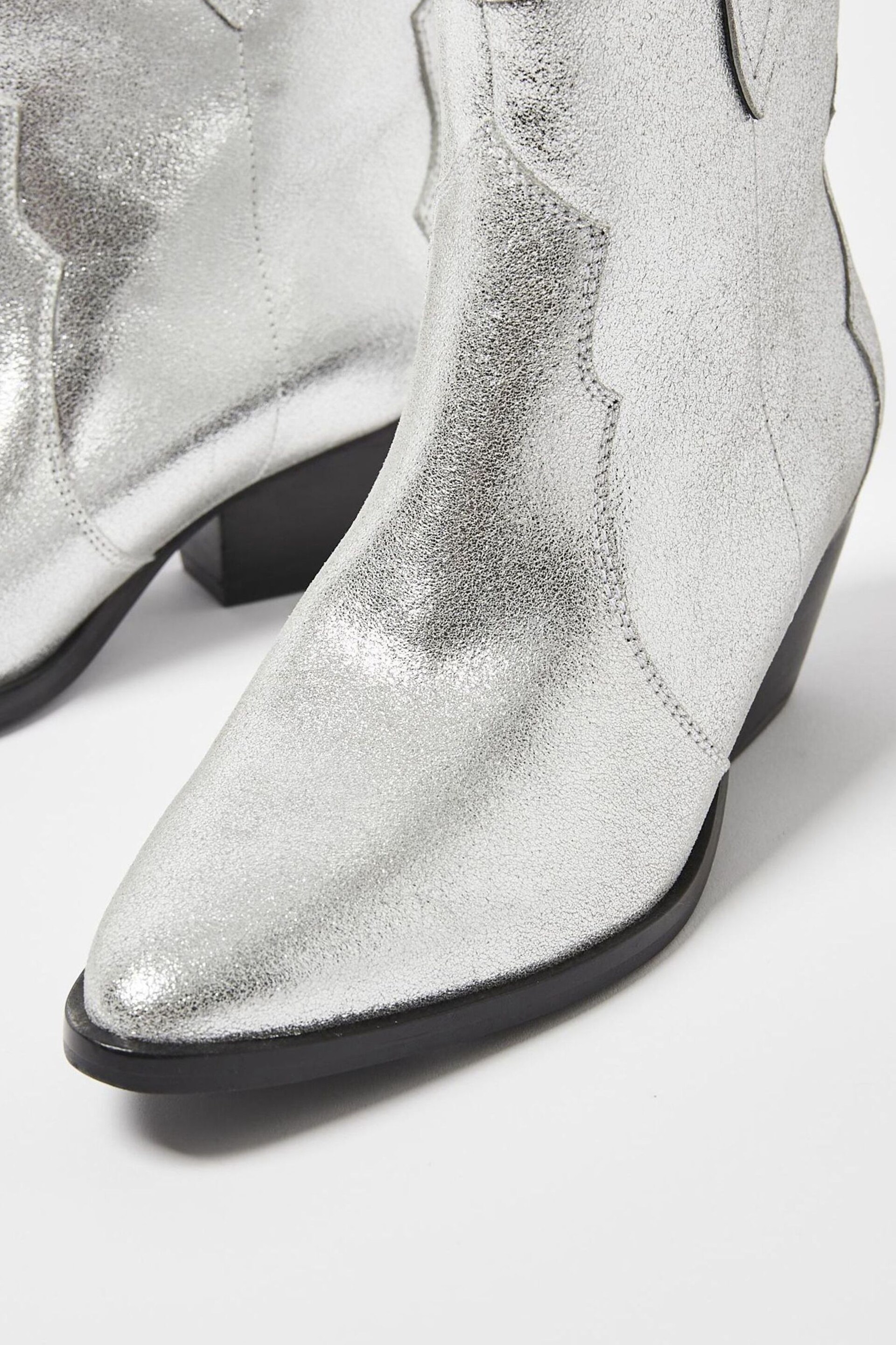 Oliver Bonas Silver Western Leather Cowboy Boots - Image 3 of 5