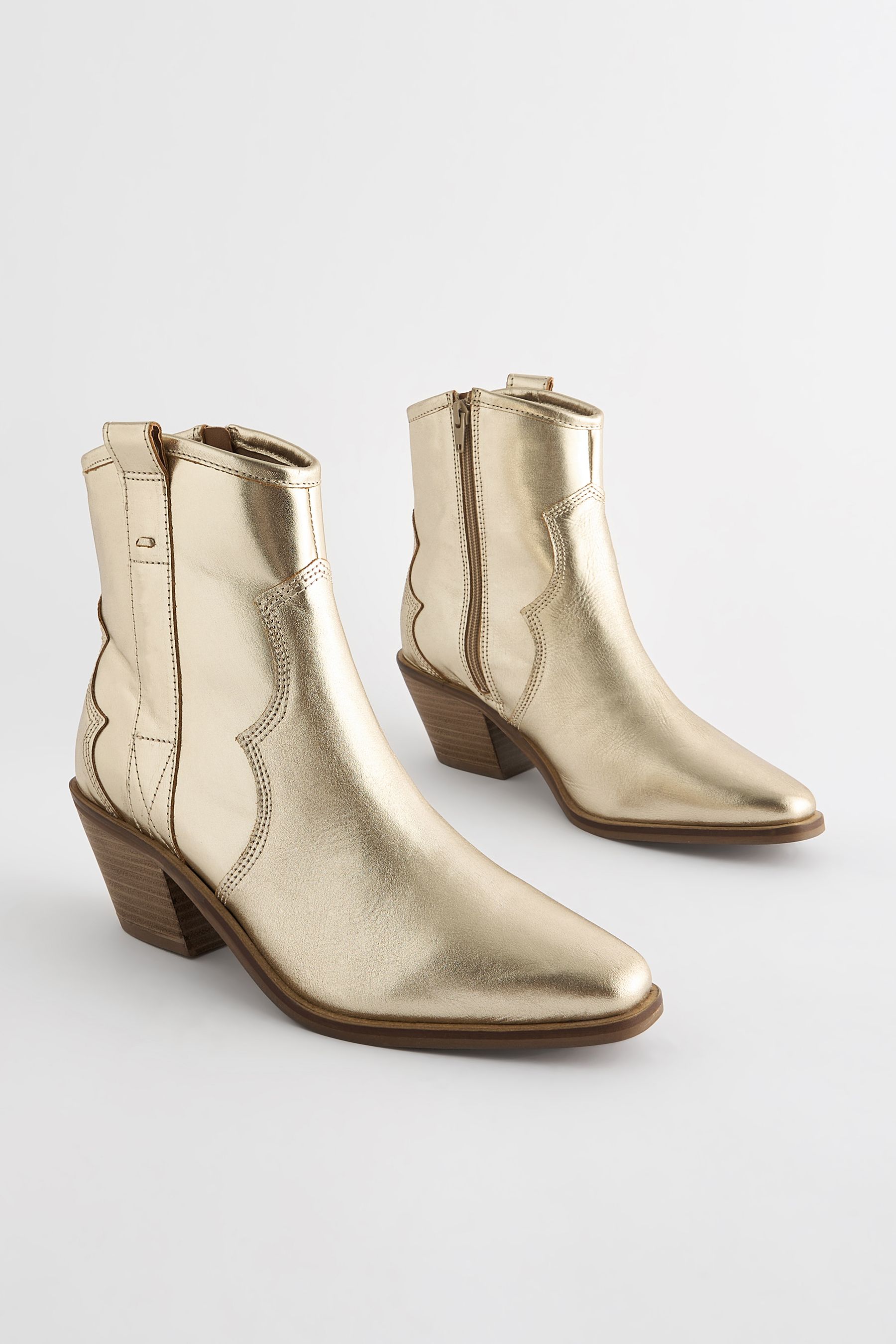 Champagne Gold Standard Wide Fit Forever Comfort Leather Ankle Western Cowboy Boots
