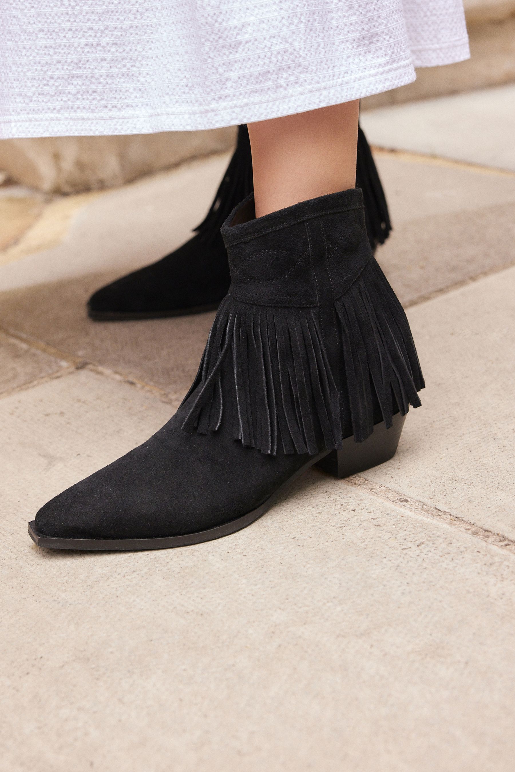 Black fringe ankle boots uk on sale