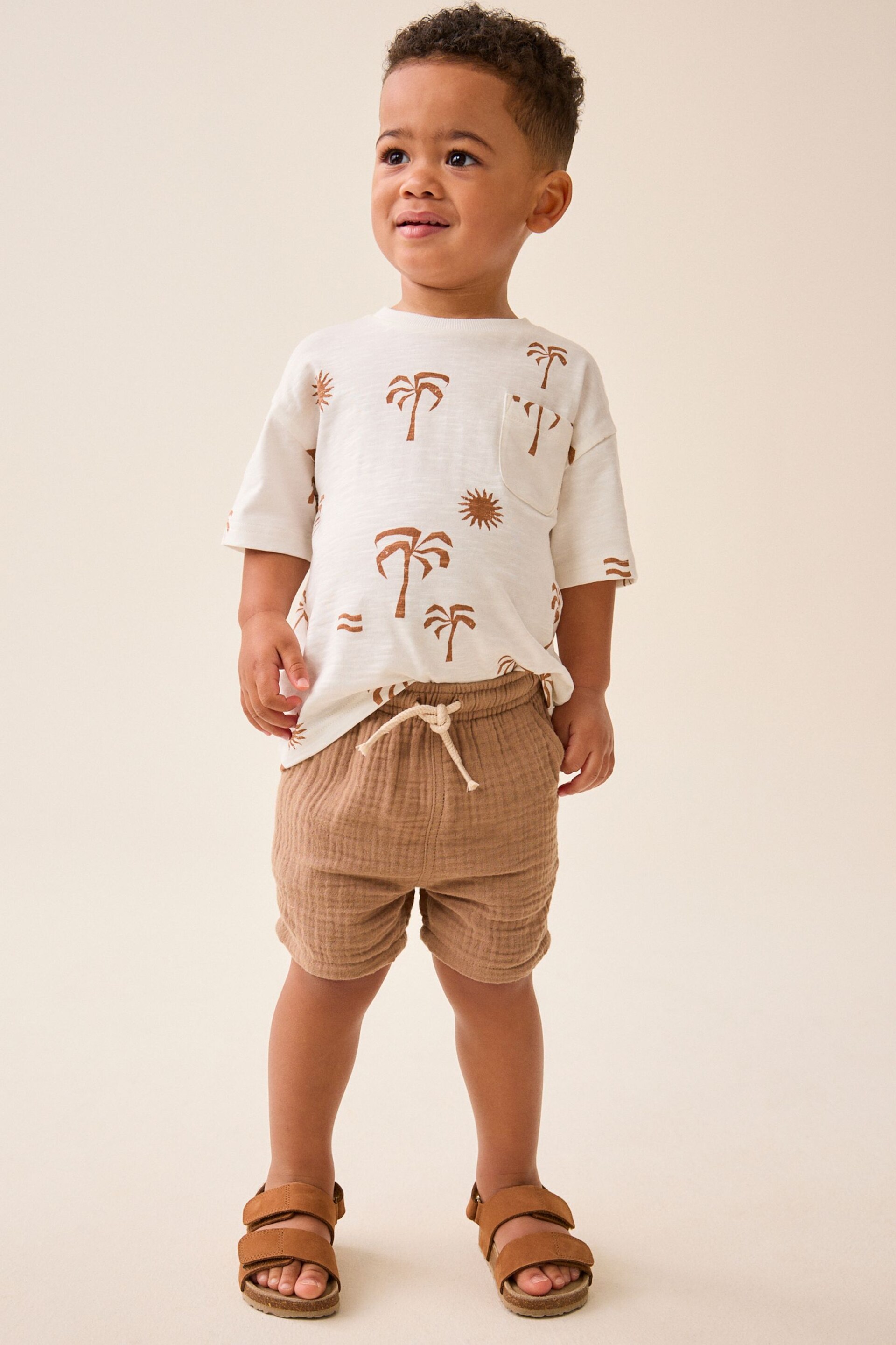 Tan Brown Soft Textured Cotton Shorts (3mths-7yrs) - Image 2 of 7