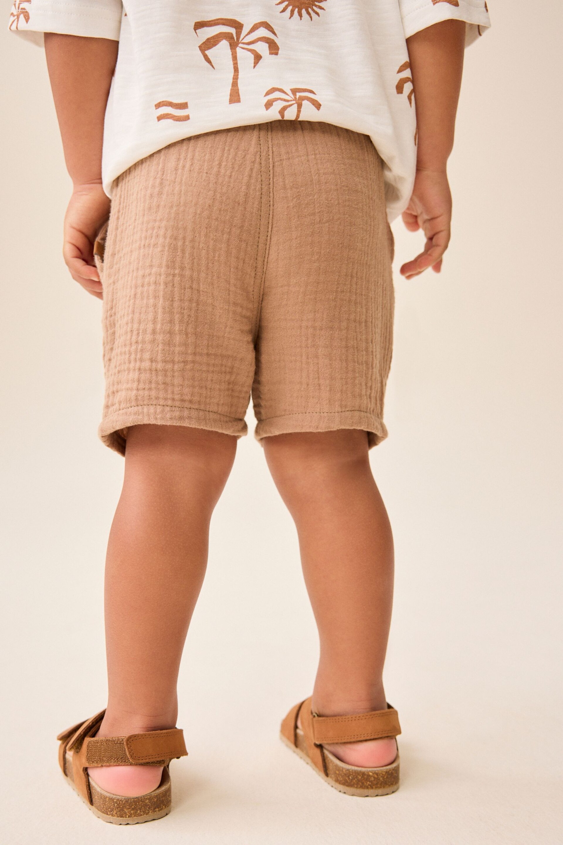 Tan Brown Soft Textured Cotton Shorts (3mths-7yrs) - Image 3 of 7